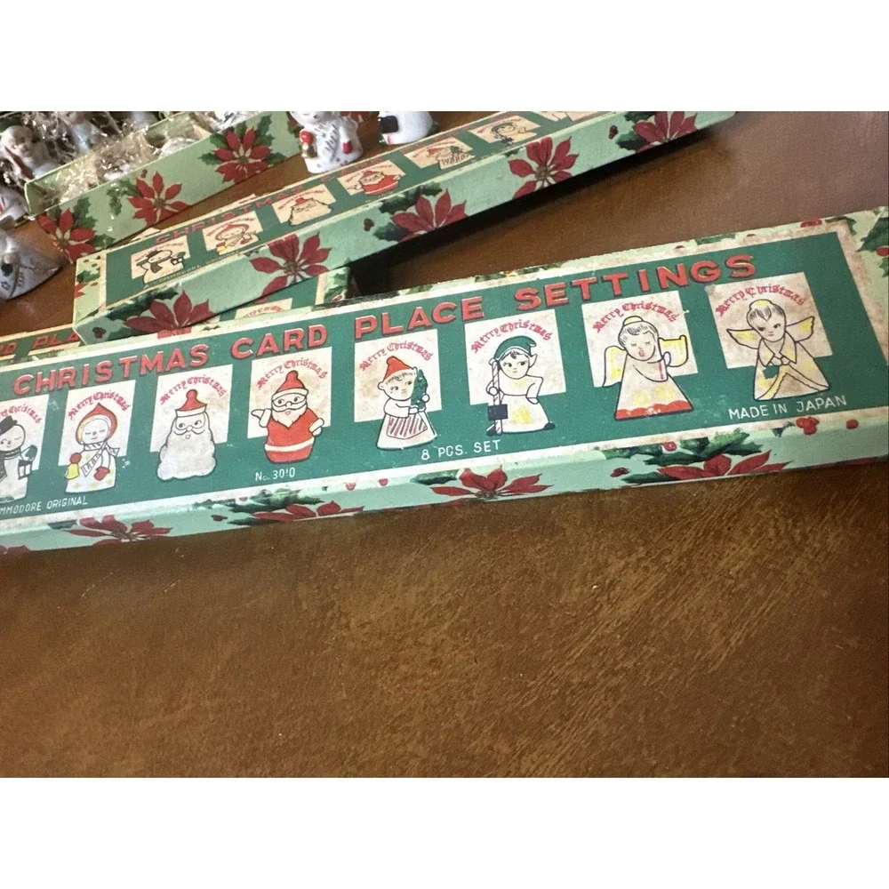 Vintage Set 21 Commodore Japan Ceramic Christmas Card Place Settings + 13cards